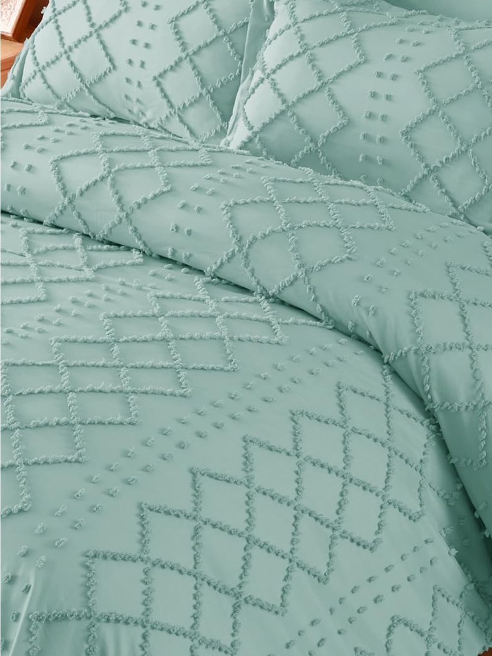 Manyshofu Green Boho Tufted Duvet Cover Set - Queen